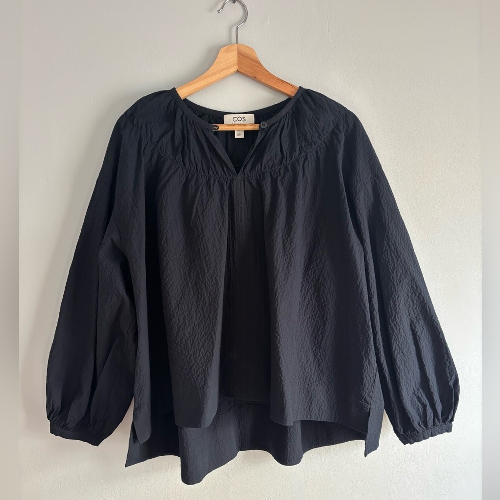 COS Oversized Seersucker Blouse Navy size M
